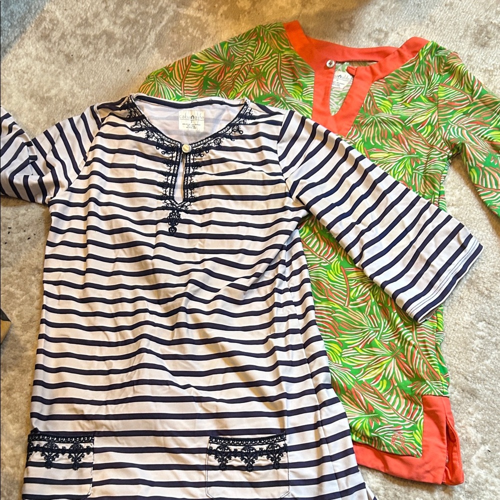 Striped and Leaf Print Tunic swim dresses